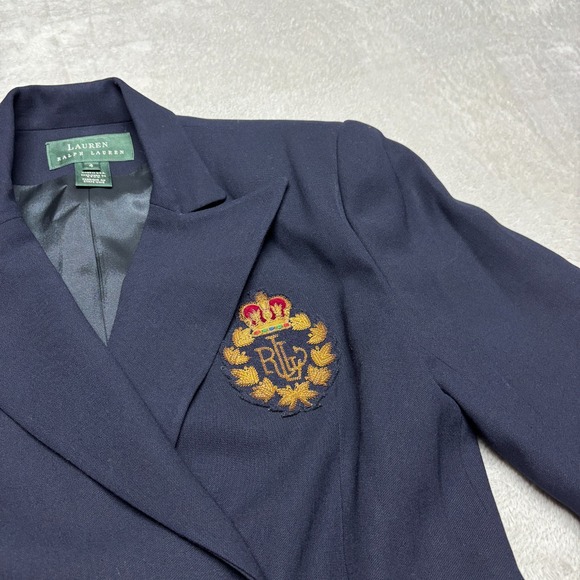 VTG Lauren Ralph Lauren Women's 4 Wool Coat Navy Blue Crest Gold Buttons USA - Picture 6 of 13